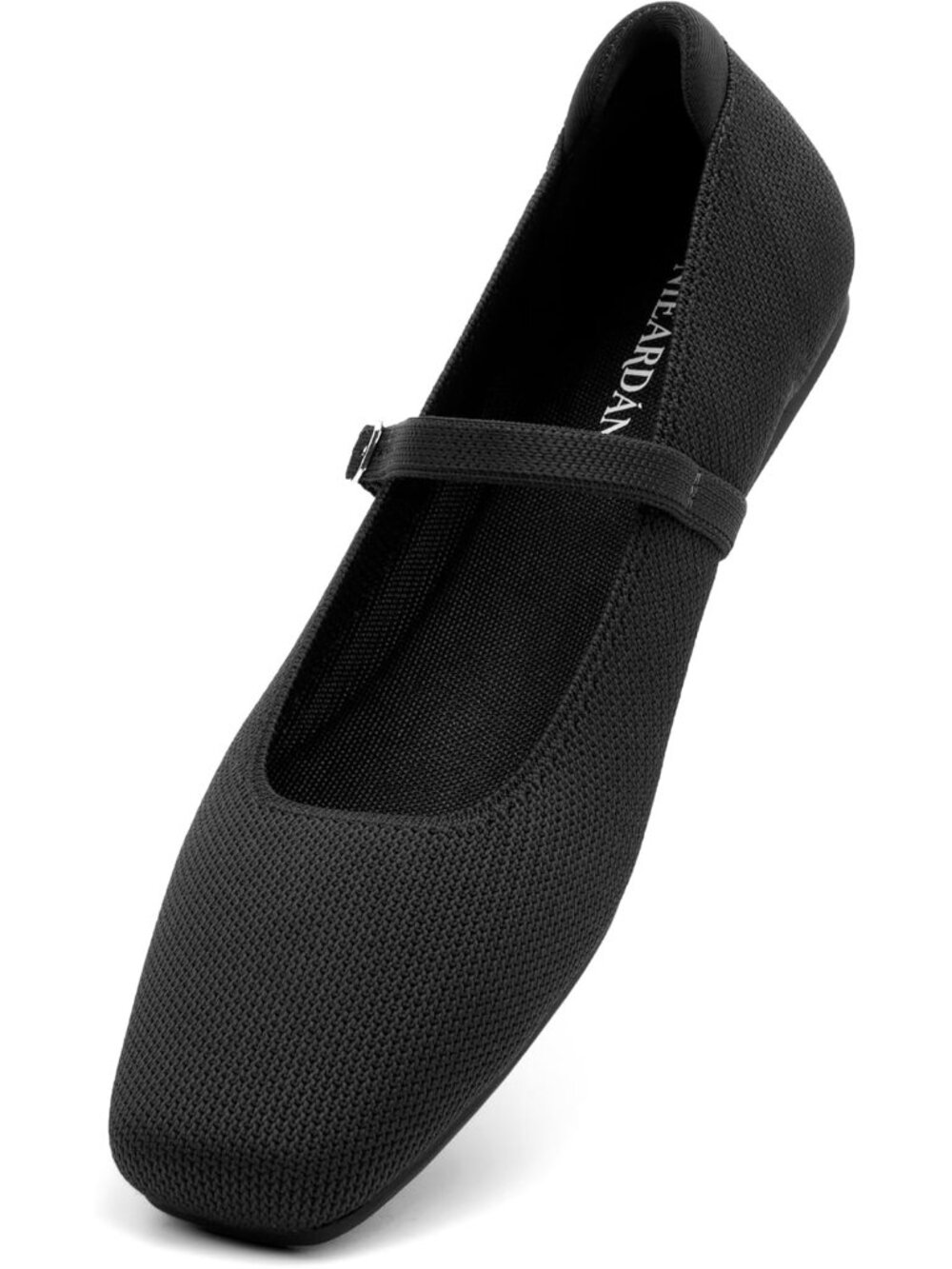 Women's Black Comfortable Ballet Square Toe Adjustable Ankle Straps Flat Shoes